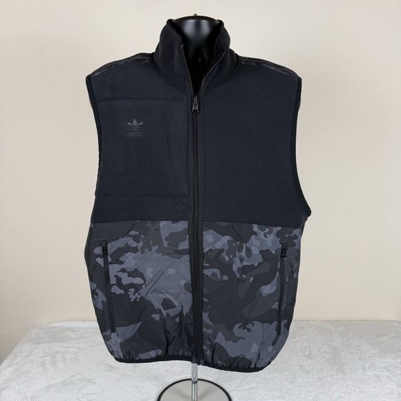 adidas originals Reversible Camo Fleece Vest Black Men's Small Relaxed Fit New - Picture 2 of 9